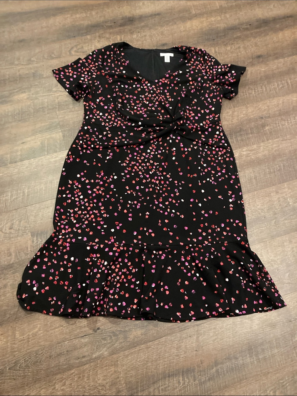 London Times Black Dress with Pink and Red Heart Dot Print